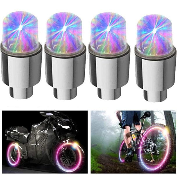 Amerteer 4 Pcs RGB LED Tire Tyre Air Valve Stem Cap Decor Flashing Light Car Bike Wheel Lamp for Car Bike Bicycle-Colorful