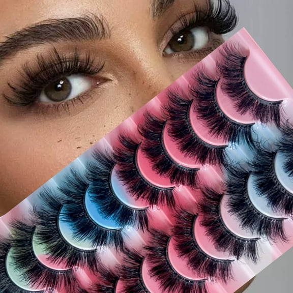 10 Pairs of Thick 8D Explosive Curly Fluffy False Eyelashes, Multi-layered Long Crossed Faux Mink Hair Eyelashes
