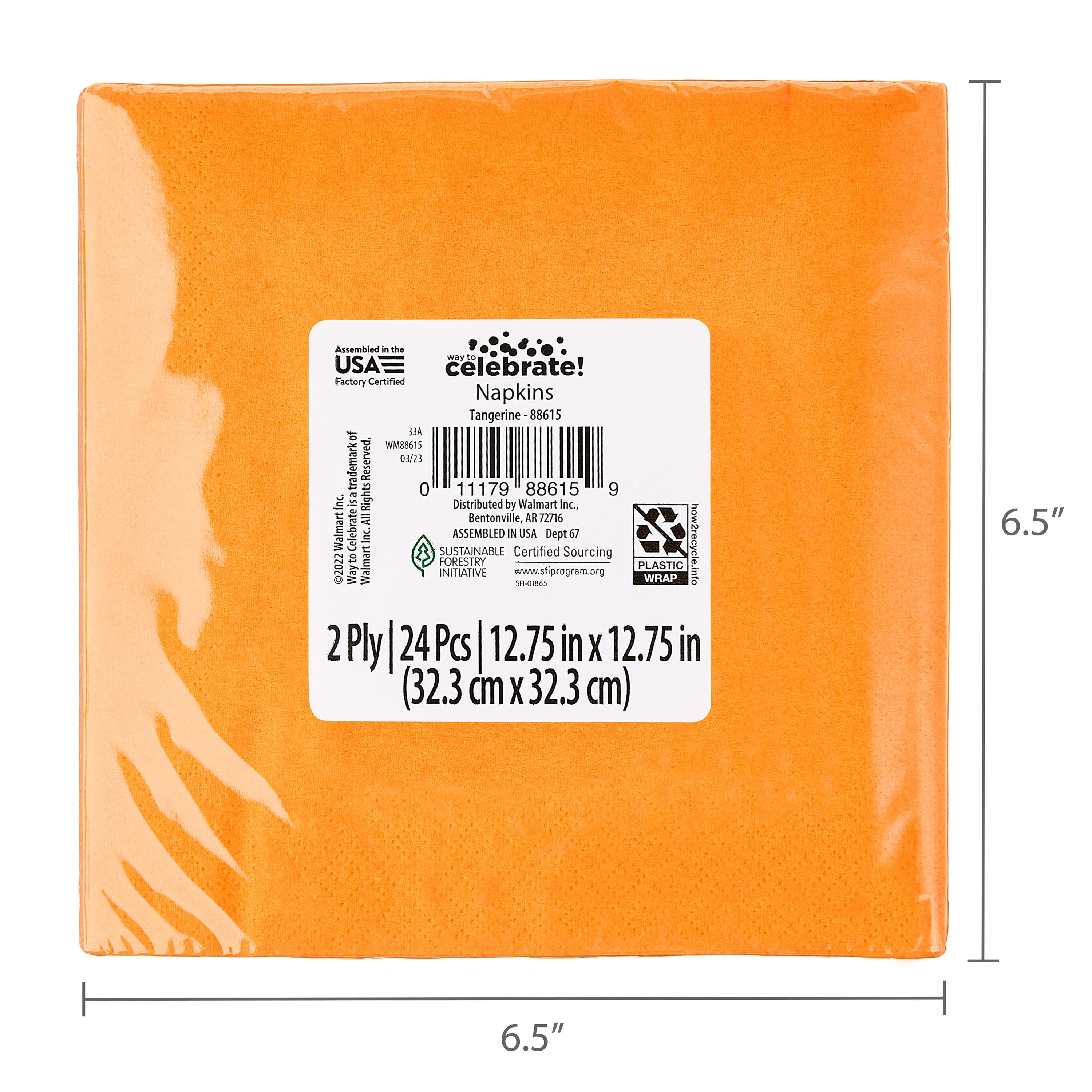 (6 pack) 24 Count 6.5IN x 6.5IN Orange Disposable Paper Napkins by Way To Celebrate