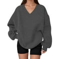 thumbnail image 2 of Women's Oversized Sweatshirts Solid Color Long Sleeve V Neck Pullover Shirt Lightweight Casual Loose Fit Fashion Tops 2025, 2 of 5