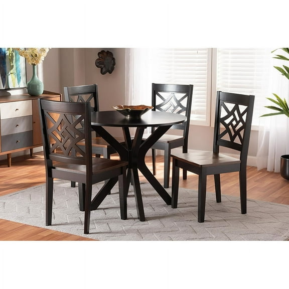 Baxton Studio Miela Modern and Contemporary Two-Tone Dark Brown and Walnut Brown Finished Wood 5-Piece Dining Set