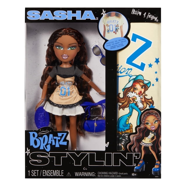 Muñeca de moda Bratz Stylin' Sasha con camiseta personalizable
