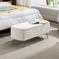 thumbnail image 2 of Ivory White Storage Ottoman Bench for End of Bed Gold Legs, Modern Ivory White Faux Fur Entryway Bench Upholstered Padded with Storage for Living Room Bedroom, 2 of 9