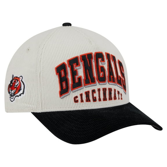 Men's New Era  Cream/Black Cincinnati Bengals Head Two-Tone Sided Corduroy 9FORTY A-Frame Adjustable Hat