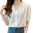 thumbnail image 2 of Women's Short Sleeve V Neck Tops Shirts Blouses Crewneck Loose Fit Solid Color Soft Casual Work Office Vacation Outfits Fashion Essential Gift for Women | Sopatenor,White XL, 2 of 6