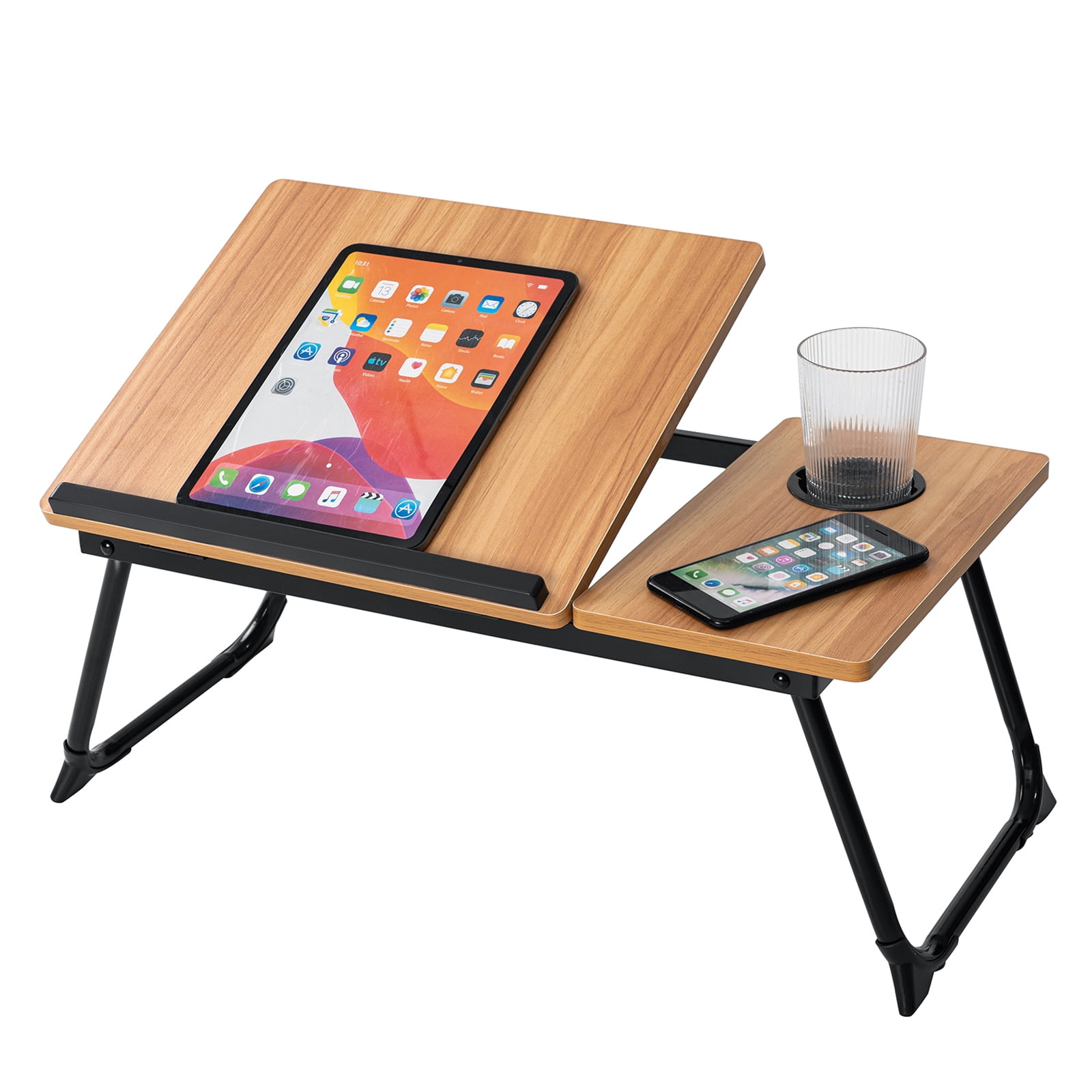 HONEIER Laptop Desk with 5 Adjustable Angles, Foldable Lap Desk with Cup Slot, Bed Desk Tray Table for Eating Reading Working on Bed Couch Sofa, Folding Lap Tray for Home Office, Bedroom
