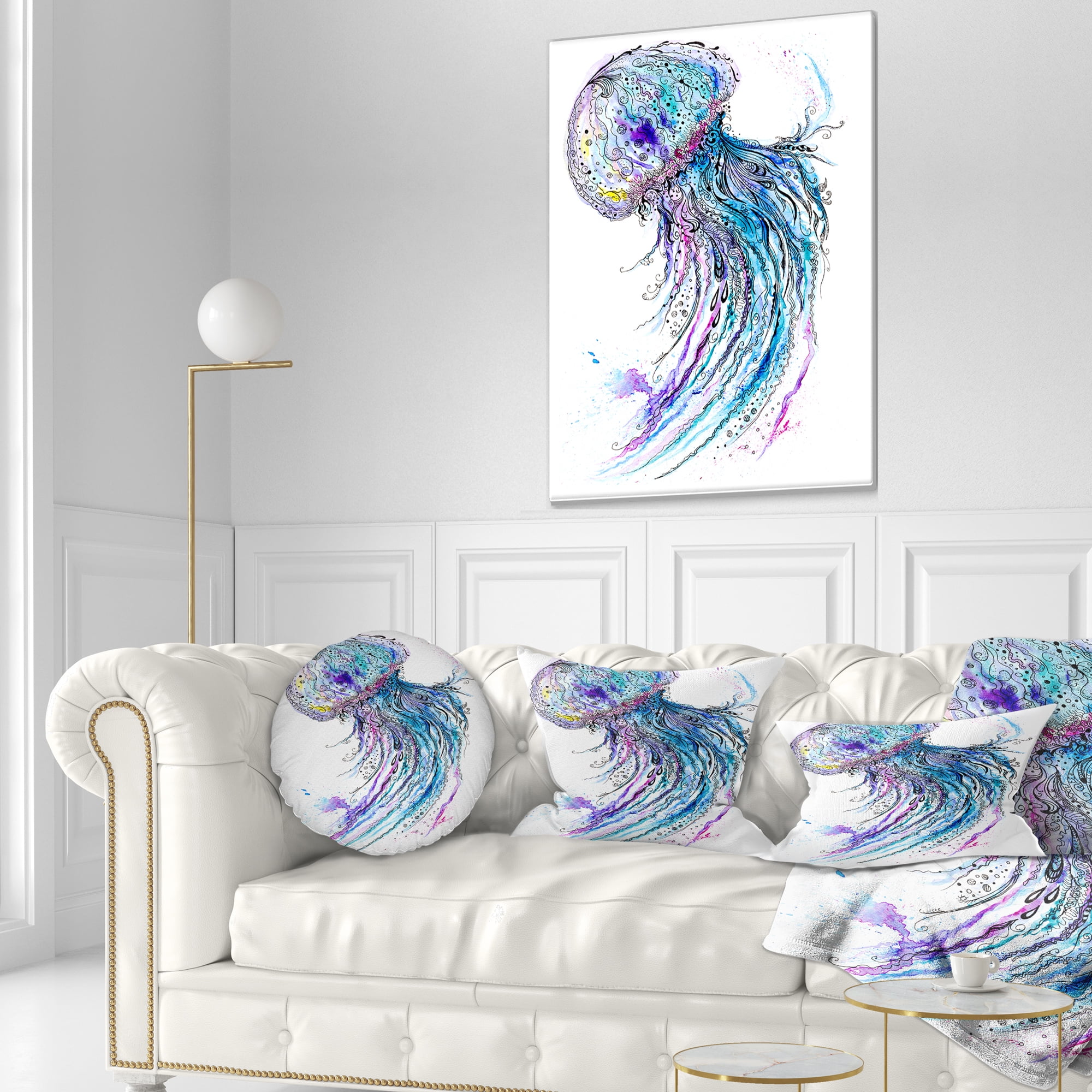 Designart Jelly Fish Watercolor - Animal Throw Pillow - 12x20