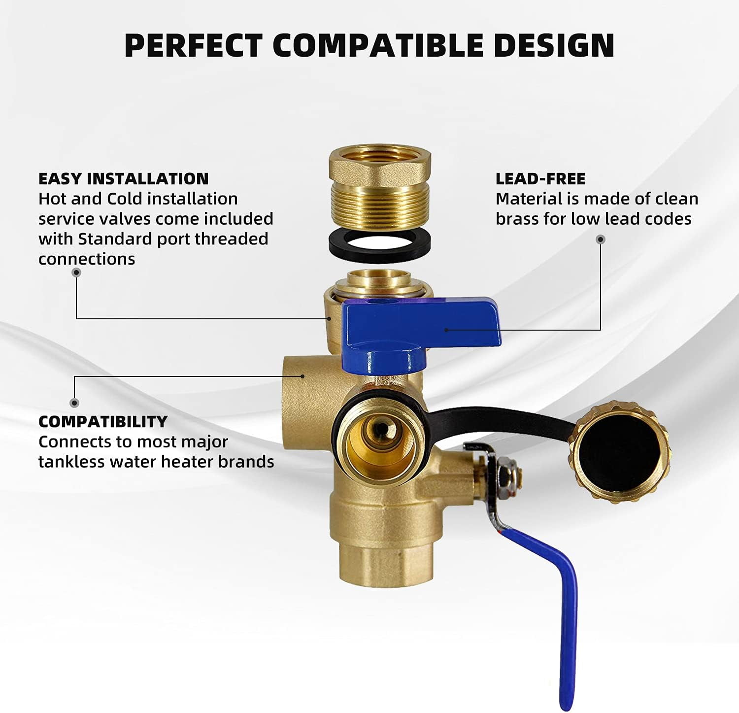 KYascend 3/4-Inch IPS Isolator Tankless Water Heater Service Valve Kit, with Pressure Relief Valve, CSA Listed,  Clean Brass & NPT Thread