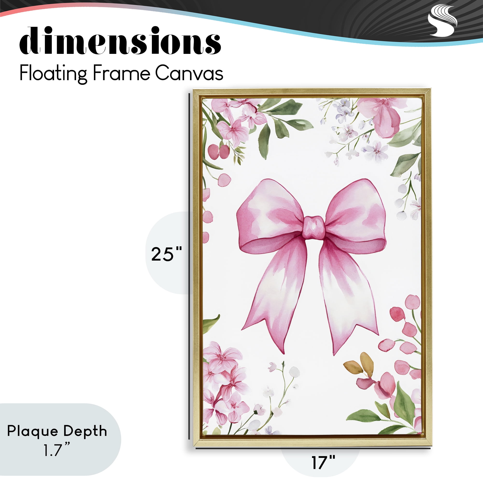 Stupell Industries Whimsical Floral Bow Pink Gold Framed Floater Canvas Wall Art, design by Creative Studio
