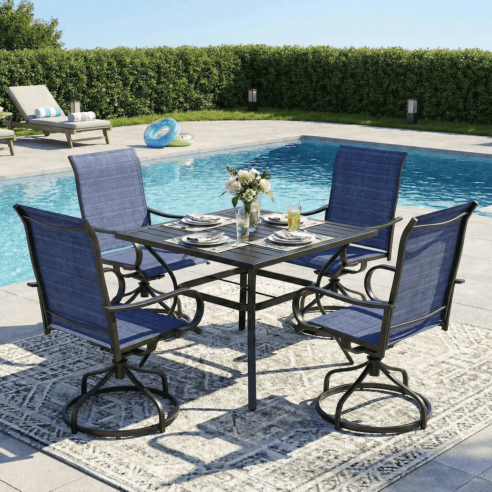 Arlopu Patio Swivel Chair Set of 4, All Weather Outdoor 360° Rocker Dining Chairs for Lawn Garden Backyard Deck, 330LBS