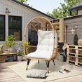 thumbnail image 6 of Pellebant Indoor Outdoor Wicker Egg Chair with Cushion Freestanding Oversized Patio PE Rattan Chair Basket in Beige, 6 of 8