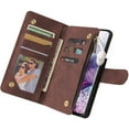 thumbnail image 5 of Wallet Case for Samsung Galaxy S21, Premium Vintage PU Leather Magnetic Closure Handbag Zipper Pocket Case Kickstand Card Holder Slots with Wrist Strap TPU Shockproof Flip Case - Coffee, 5 of 8