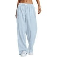 thumbnail image 2 of Womens Striped Gingham Pajama Lounge Boxer Pants Cute Comfy Bottoms with Pockets Fall Y2K Outfits Light Blue L, 2 of 9