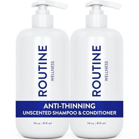 Routine Wellness Anti-Thinning Shampoo and Conditioner Set for Thinning Hair - Biotin DHT Blocker Women & Men - Color Safe Shampoo for Hair Loss & Healthier Growth - Unscented (Pack of 2)