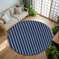 thumbnail image 3 of 7Ft Round Rug, Navy Blue Striped Non-Skid Rubber Backing Large Area Rugs - Living Room Bedroom Home Office, Navy Blue White Farmhouse Stripes Indoor Floor Mat Carpets Washable Rug, 3 of 9