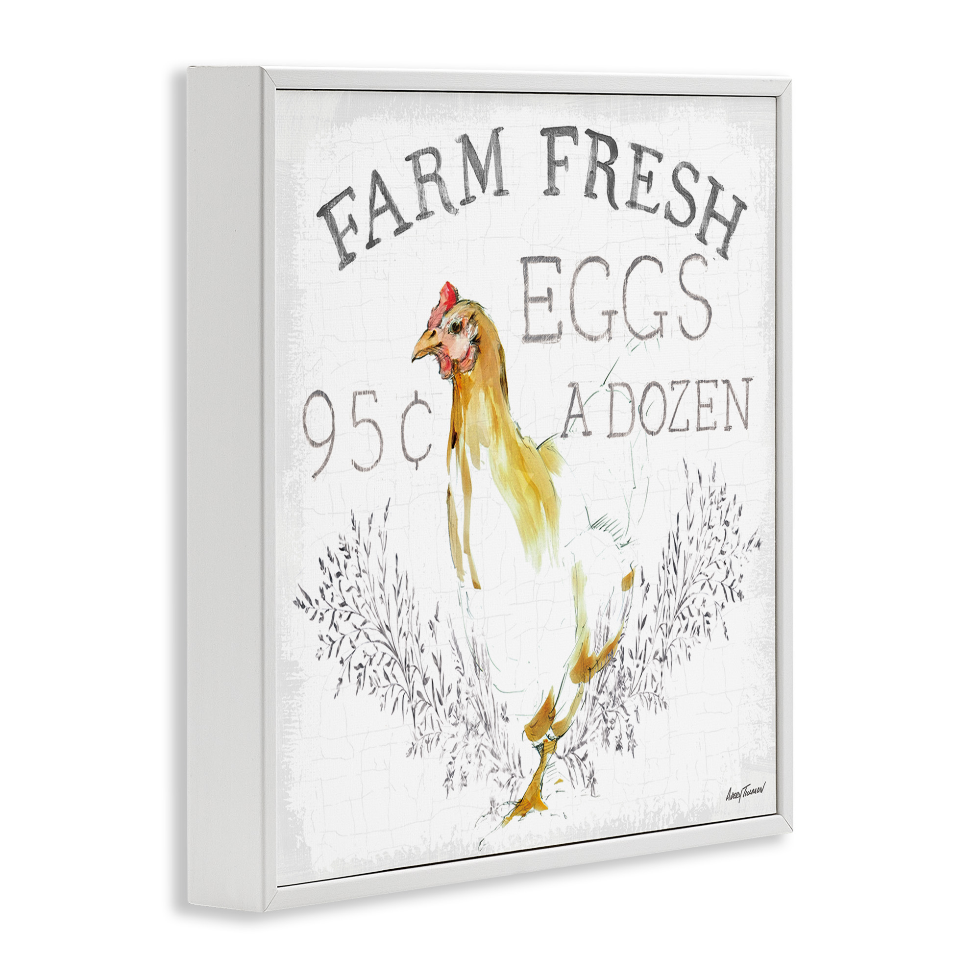 Stupell Industries Chicken Farm Fresh Vintage Sign Landscape Painting White Framed Art Print Wall Art, 24 x 24