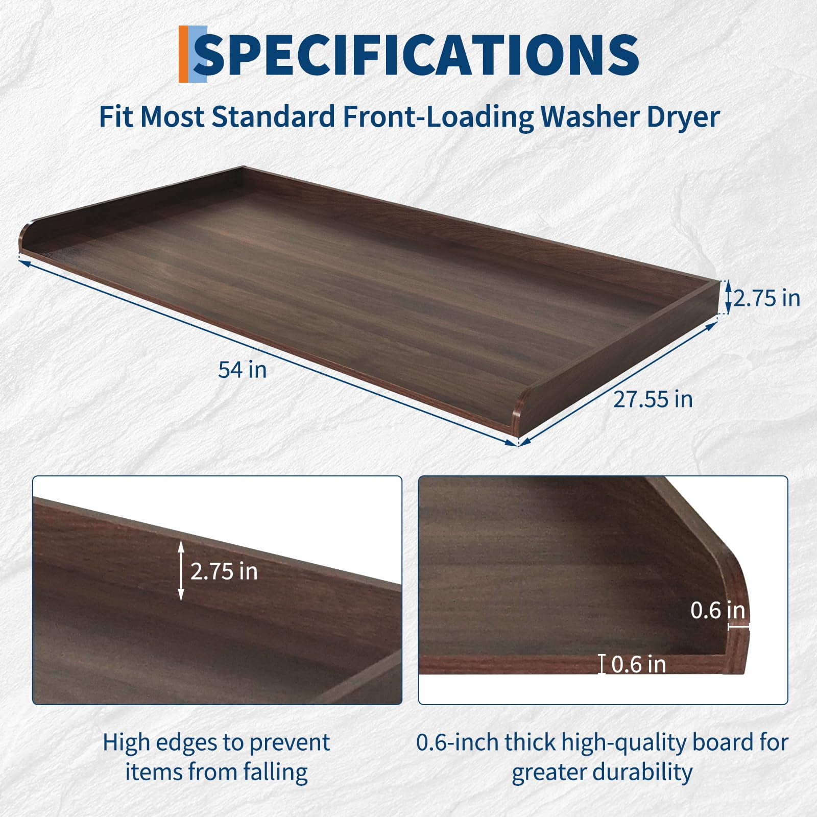 Huisuilinss Washer Dryer Countertop,Laundry Countertop,Wood Washer And Dryer Covers,Washer And Dryer Countertop With 2.75" H Edge Rails,Anti-Slip Pads For Laundry Room Organization And Storage