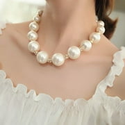 Besufy Adult Necklace Women's Gorgeous Luxury Big Faux Pearl Rhinestone Bib Statement Chain Necklace
