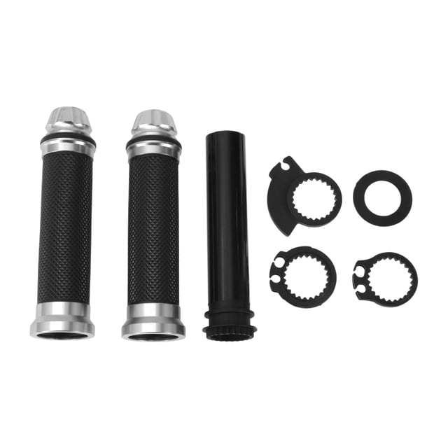 Kit de cubiertas para manillares de motocicleta Unique Bargains 7/8" 22mm 15/16" 24mm, agarres de aluminio y goma antideslizantes, tono negro y plateado, 1 juego, patrón de rombos