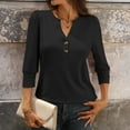 thumbnail image 6 of 3/4 Length Sleeve Womens Tops with Button Cuffs Dressy Casual V Neck Summer Outfits Early Fall Fashion Clothes 2025 Black L, 6 of 7