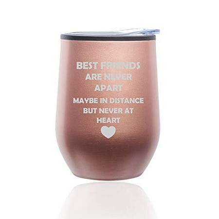 

Stemless Wine Tumbler Coffee Travel Mug Glass With Lid Best Friends Long Distance Love (Rose Gold)