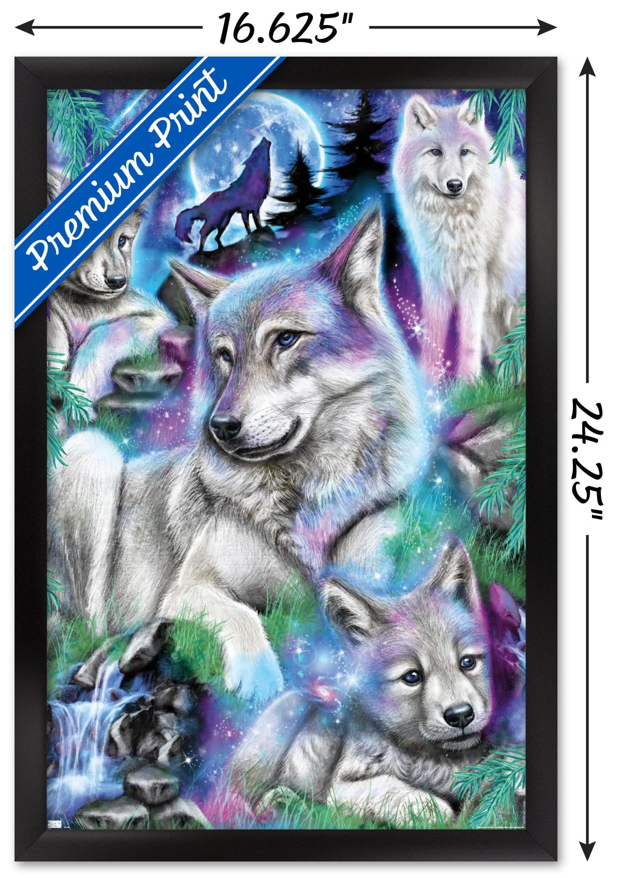 Sheena Pike - Daydream Galaxy Wolves Wall Poster, 14.725" x 22.375" Framed