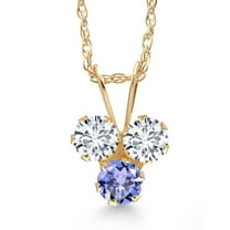 Gem Stone King 14K Yellow Gold White Lab Grown Diamond and Blue Tanzanite 3-Stone Pendant Necklace for Women (0.35 Cttw, Gemstone April Birthstone, Round 3MM, 18 inch Chain)