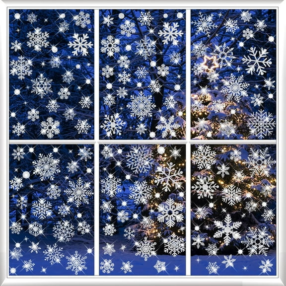 155 PCS Glitter Snowflake Window Clings, Christmas Window Clings for Glass Windows, Double Sided Reusable Christmas Window Stickers& Decals, Winter Clings for Christmas Window Decorations (9 Sheets)