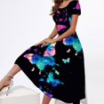 thumbnail image 2 of USSUMA Sundresses for Women Casual Summer A Line Swing Long Maxi Beach Dress Floral Print Plus Sun Dresses Short Sleeve Round Neckline Dress Party Vacation, 2 of 8