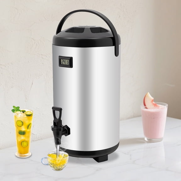 Silver&Black Stainless Steel Insulated Beverage Dispenser 12L Insulated Thermal Hot and Cold Beverage Dispenser
