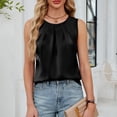 thumbnail image 5 of TKYCMSUAKI Women's Tank Tops Pleated Crewneck Sleeveless Shirts Satin Solid Color Loose Fit Tunic Top Summer Comfy Basic Blouses, 5 of 7