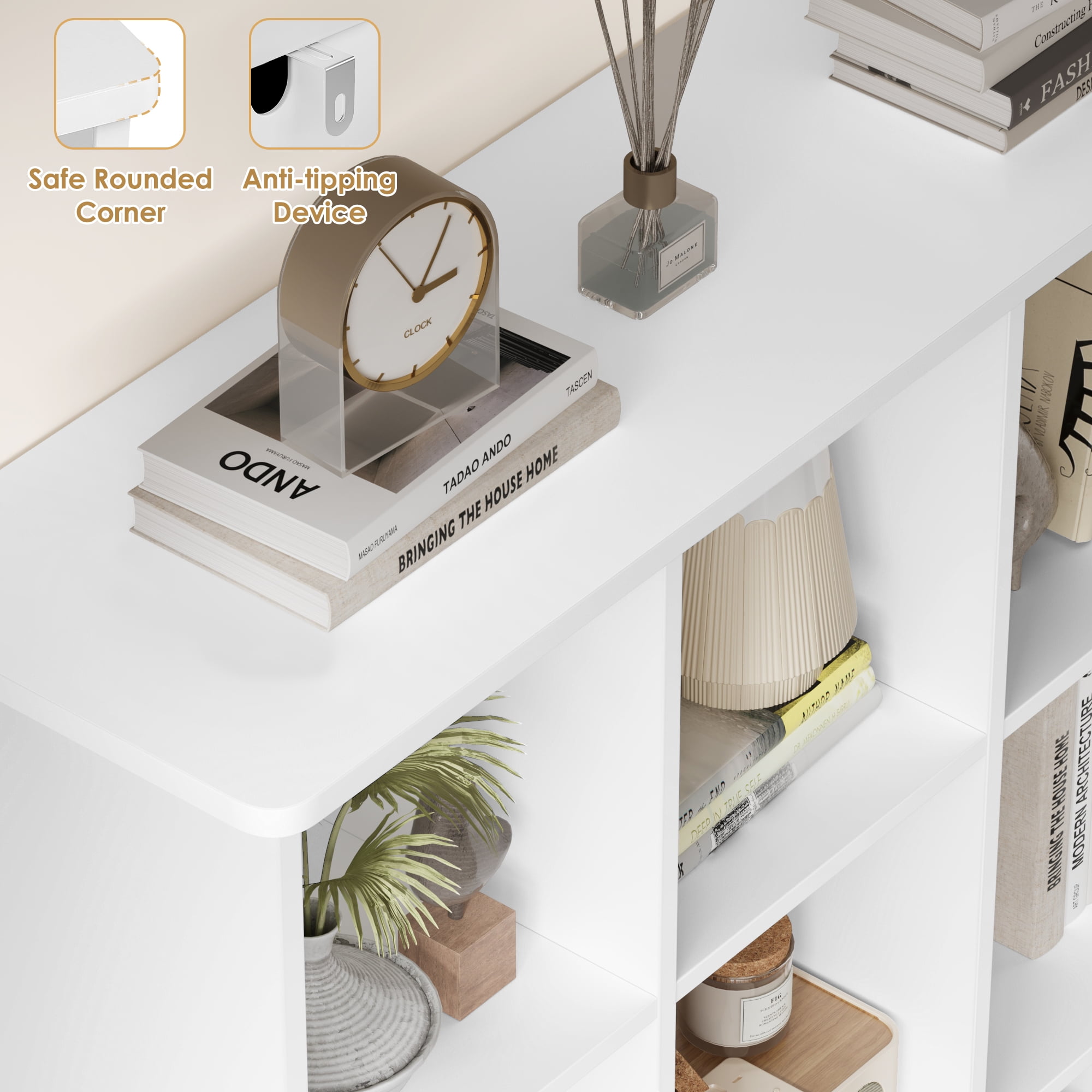 Homfa 12 Cube Double Wide Bookcase with Doors, 3 Tier Library Cabinet & Bookshelves for Home Office Living Room, White