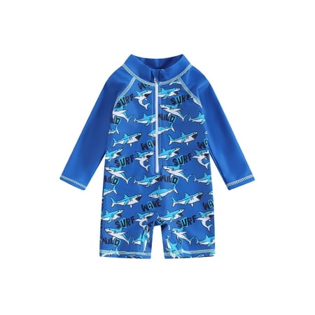 

Infant Baby Boys Rash Guard Swimsuit Rompers Zipper Long Sleeve Shark Print Toddler Bathing Suit Swimwear Beachwear