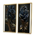 thumbnail image 3 of Designart "Vintage Blue Golden Rose I" Floral Rose Framed Wall Art Set Of 2 - Traditional Blue Framed Canvas Set For Living Room Decor, 3 of 6