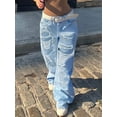 thumbnail image 5 of Women's High - Waisted Distressed Wide - Leg Jeans Loose Fit Y2K Streetwear Trend Edgy Casual Cotton Denim Heavy Ripped  Frayed Design Light Blue Wash Edgy Casual Pants, 5 of 5