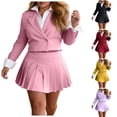 thumbnail image 2 of OJSFQUFP Women 2 Piece Outfits Color Block Crop Mini Skirt Sets Matching Set Casual Business Skirt Suits, 2 of 9