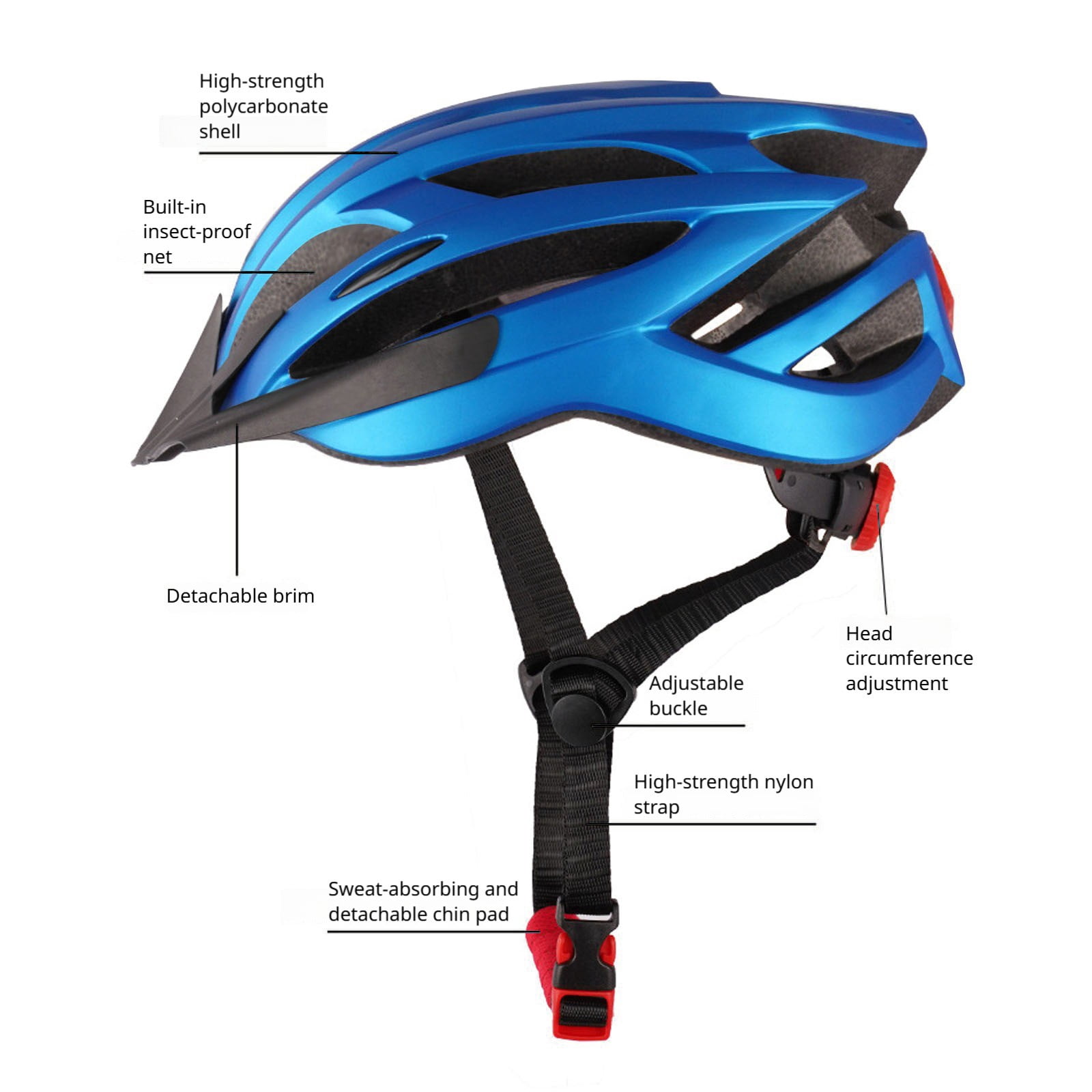 Road Bike Helmet Mountain Bike Helmet Adult Bike Helmet One Piece Integrated Helmet Blue for Street Cycling, Daily Riding and Outdoor Trails 1 Pack
