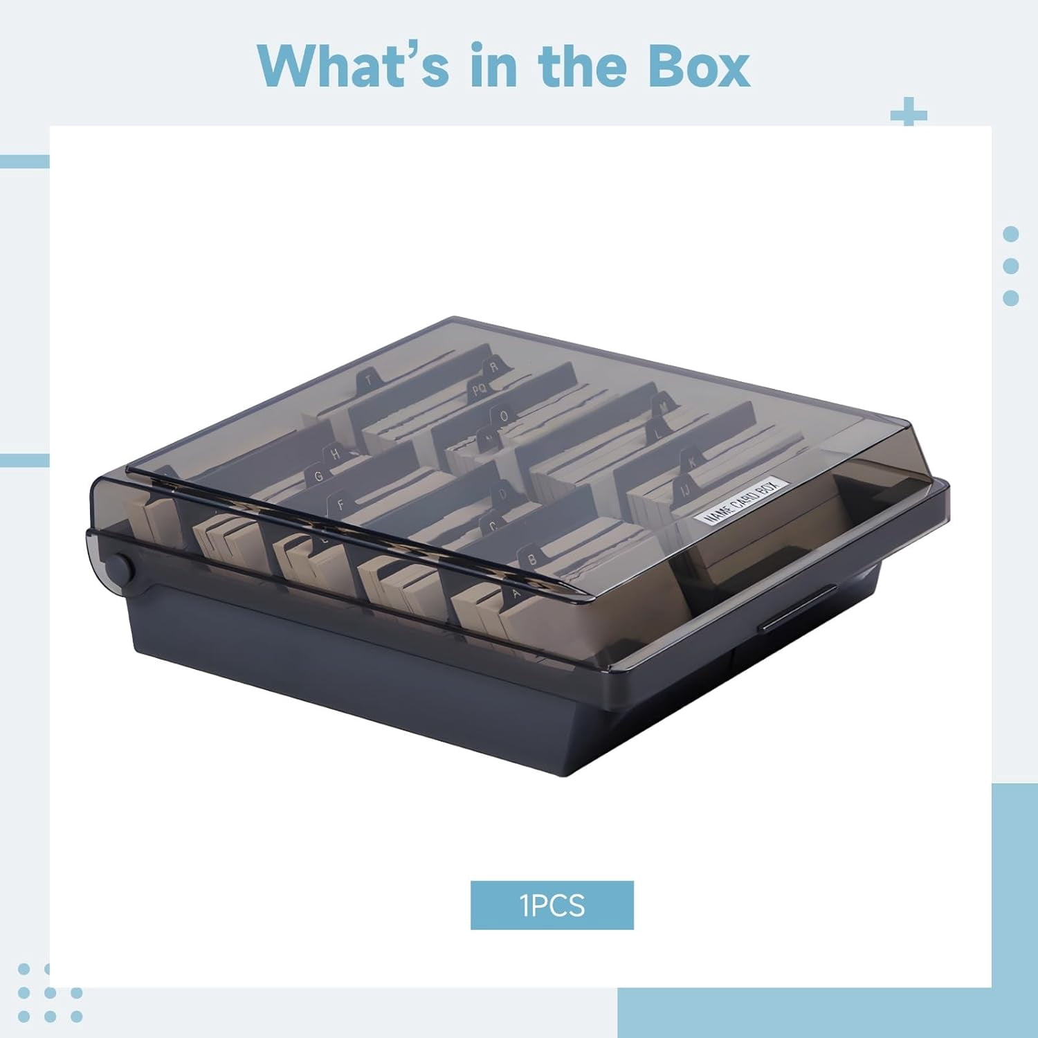 Liho Business Card Organizer Box (1000 Cards), Business Card Holder with Semi-Transparent Lid, 8.7 x 9.4 x 3 Inches with 8 Dividers and Index Cards, Rolodex Card Holder for Office Desk, A605