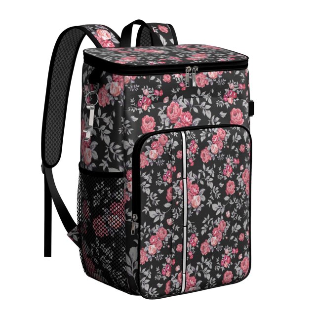 Spring Floral and Bee Boho Design Cooler Backpack - 20L Leakproof & Durable, Great for Beach and Camping