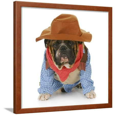 Dog Dressed Up Like a Cowboy Framed Print Wall Art By Willee Cole