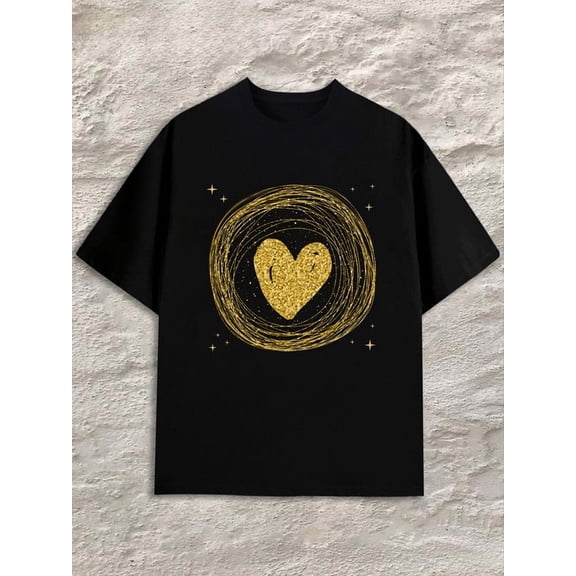 Greenink Golden Heart Swirl Men's black Classic casual T-shirt, street style, summer casual wear, perfect for gift giving Original Unisex Shirt Graphic Tee tshirts