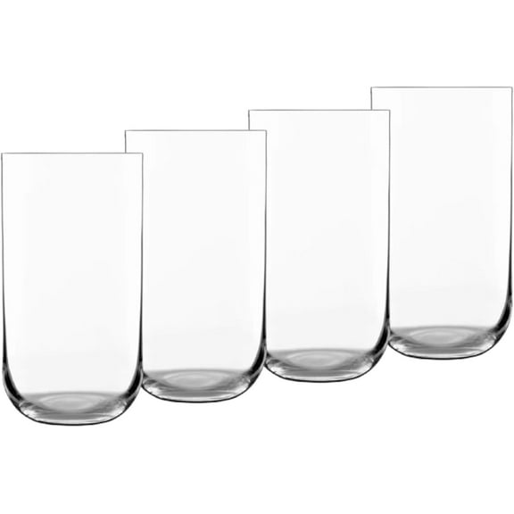 Highball Glasses Set of 4-20 oz Tall Drinking Glasses for Water Juice or Cocktails - Lead-Free Crystal Glassware with Reinforced Rims Minimalist Design, Made in Italy