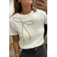 thumbnail image 2 of Versatile Round Neck T-Shirt with Sparkling Rhinestone Decoration - Women’s Casual Wear | [ZhiHiMeRi] | (US 4-6)S, 2 of 5