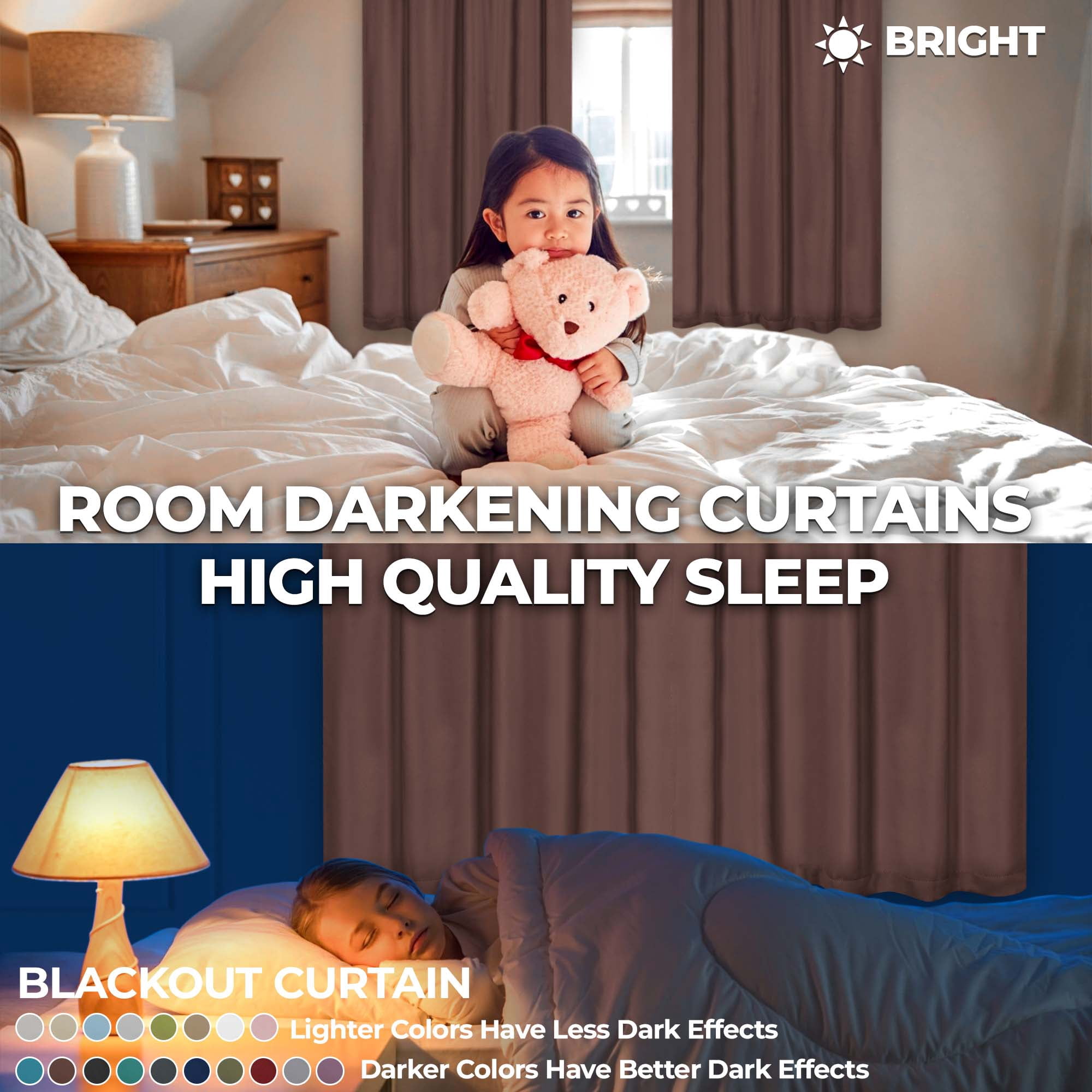 Superior Blackout Solid Light Filtering Back Tab Curtain Panel Set, 52" x 84", Cappuccino
