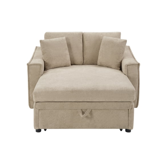 Modern Chaise Sofa 53.5" Sofa Couch Sofa Bed Sleeper Sofa With Pillows And Hidden Storage Space For Living Room , Bedroom, Brown