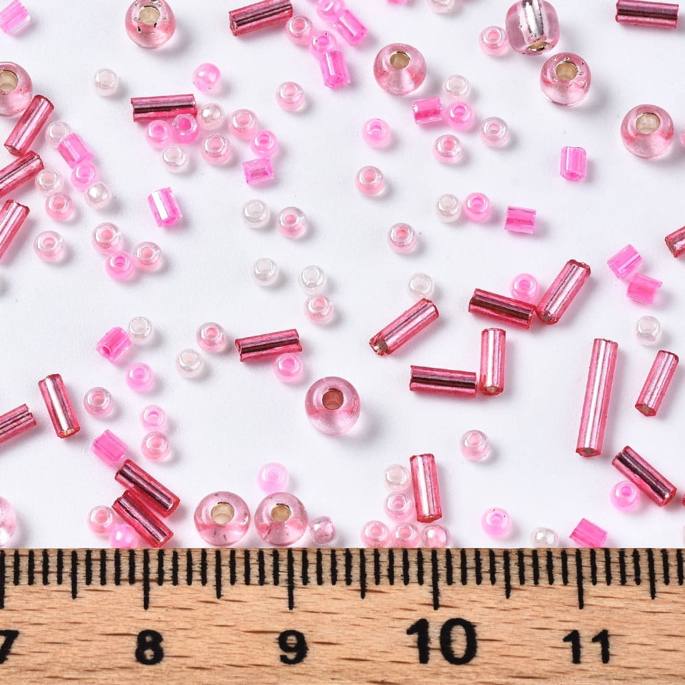 Glass Seed Beads Mixed style Mixed Shapes Hot Pink 1~7x2~4mm Hole: 0.7~1mm 450g/pound