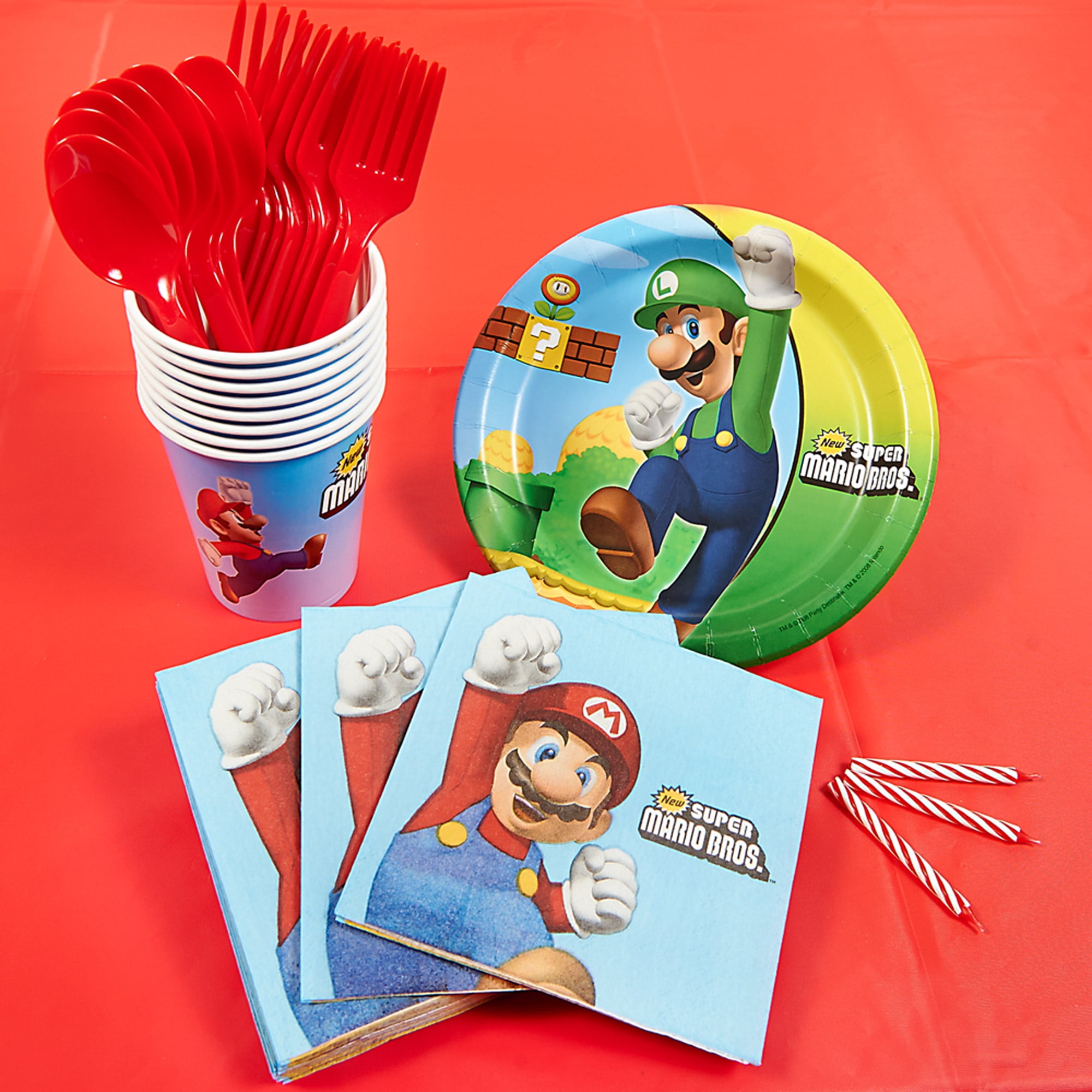 Bundle of Fun Super Mario Bros Cartoon Party Supply Kit Plates and Napkins