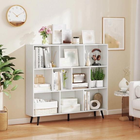 DRAZUNO 10 Cube Bookcase 3-Tier Modern Storage Organizer with 5 Metal Legs Bookshelves