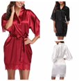 thumbnail image 2 of XBASW Womens Summer Silk Bathrobe Short Sleeve Satin Robes Lace Trim Bridal Bridesmaid Pajamas for Womens S-XXL, 2 of 8