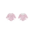 thumbnail image 2 of RUINIXCW Newborn Baby Girl Halloween Outfit Smocked Bubble Romper Infant Baby Fall Clothes Ghost Embroidery Side Bow Pink Striped Long Sleeve Bodysuit, 2 of 9
